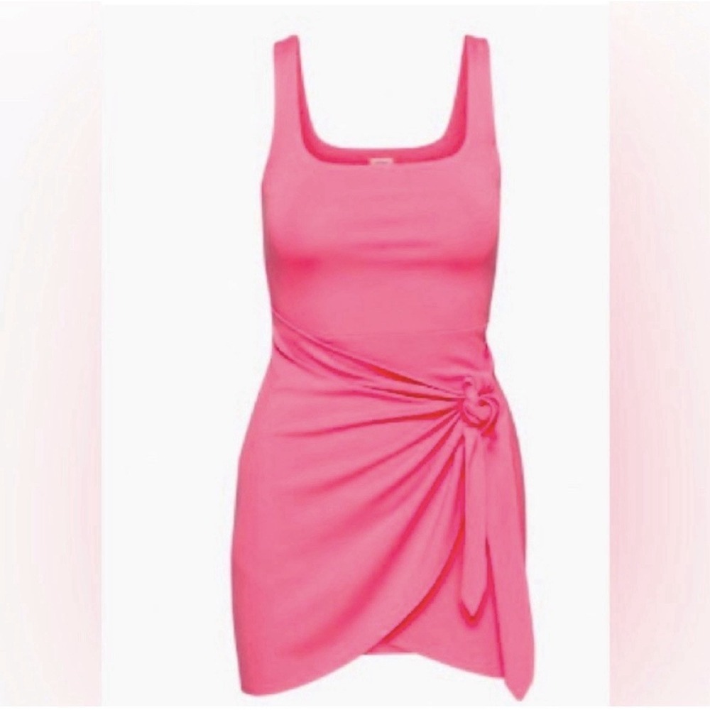 Aritzia Wilfred Saturn Wrap Mini Dress Candy Drop Pink Square Neck Size‎ XL NWT